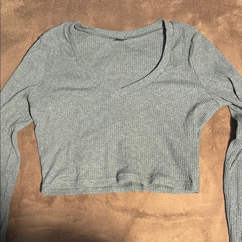 Gray Ribbed Crop Top
